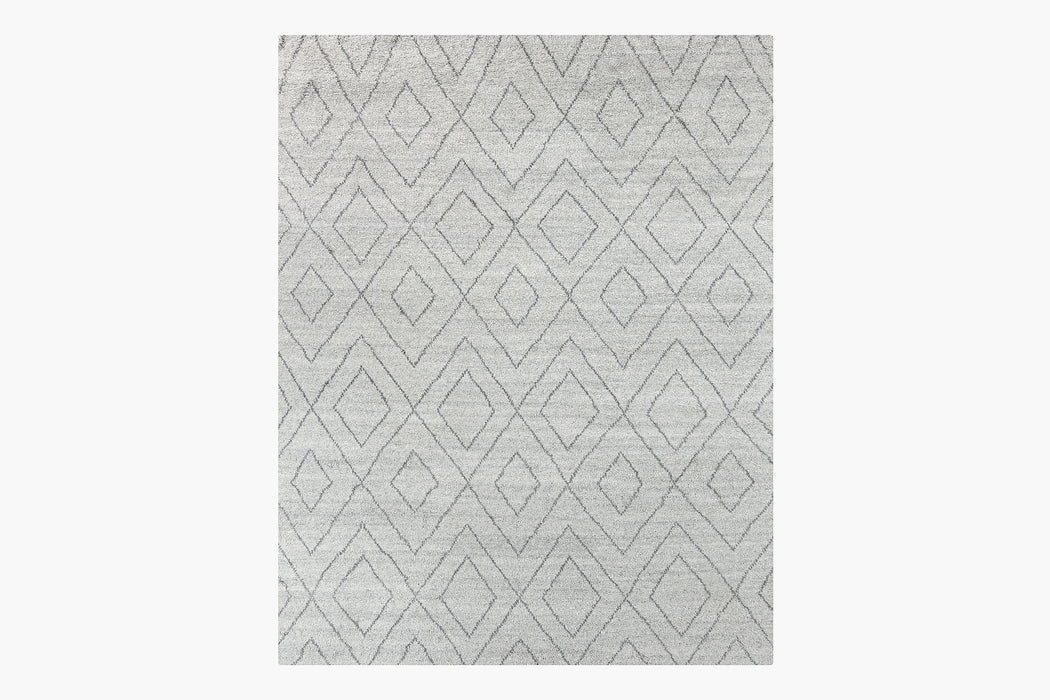 Performance Double Diamond Moroccan Rug – Silver / Fog