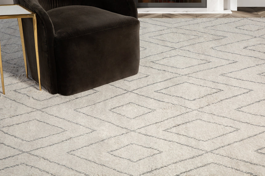 Performance Double Diamond Moroccan Rug – Ivory / Fog