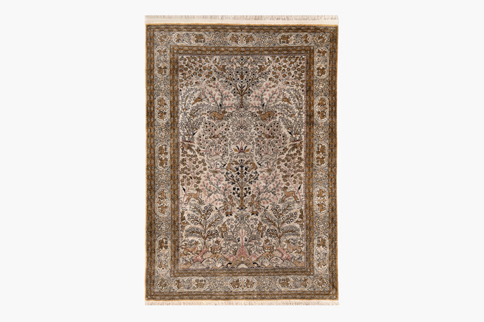 AR31546, Ghom Silk Rug, Central Persia, 3'7" X 5'4"