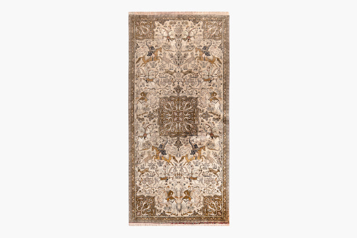 AR31543, Ghom Silk Rug, Central Persia, 3'4" X 7'1"