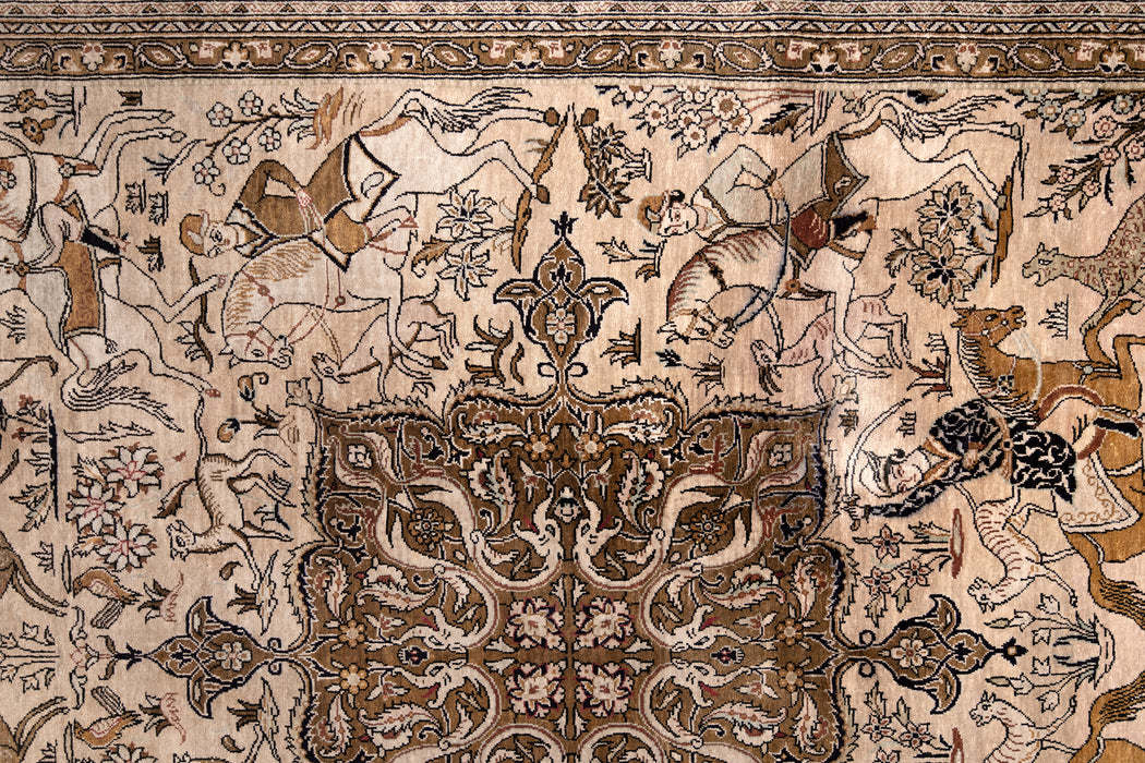 AR31543, Ghom Silk Rug, Central Persia, 3'4" X 7'1"