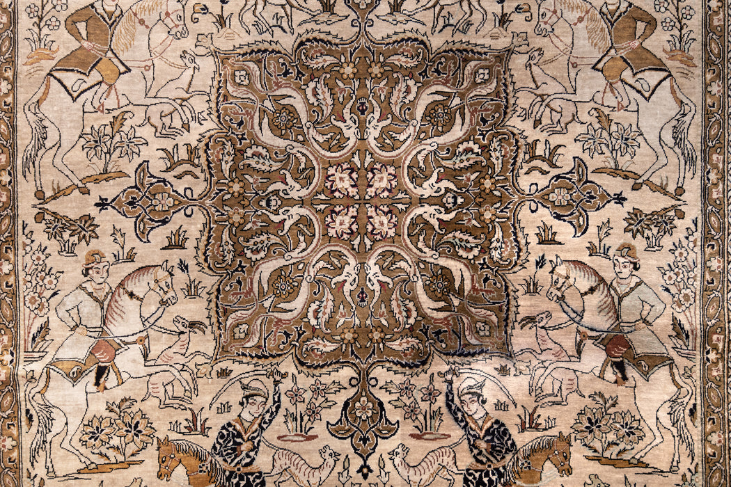 AR31543, Ghom Silk Rug, Central Persia, 3'4" X 7'1"