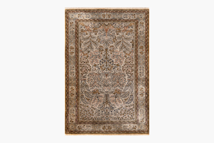 AR31549, Ghom Silk Rug, Central Persia, 3'6" X 5'3"