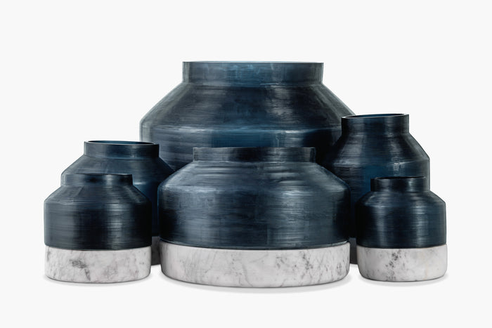 Cotes Vessel - Navy on White Marble