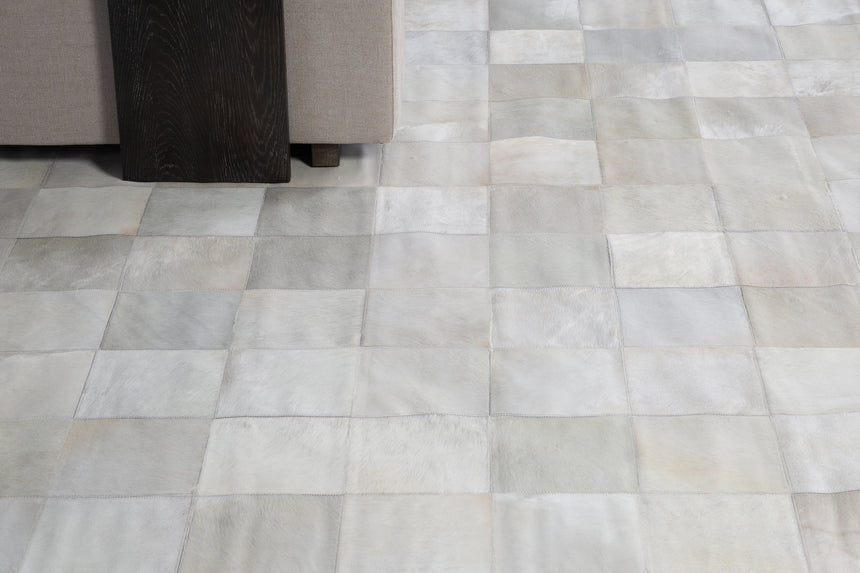 South American Cowhide Tile Rug – Ivory